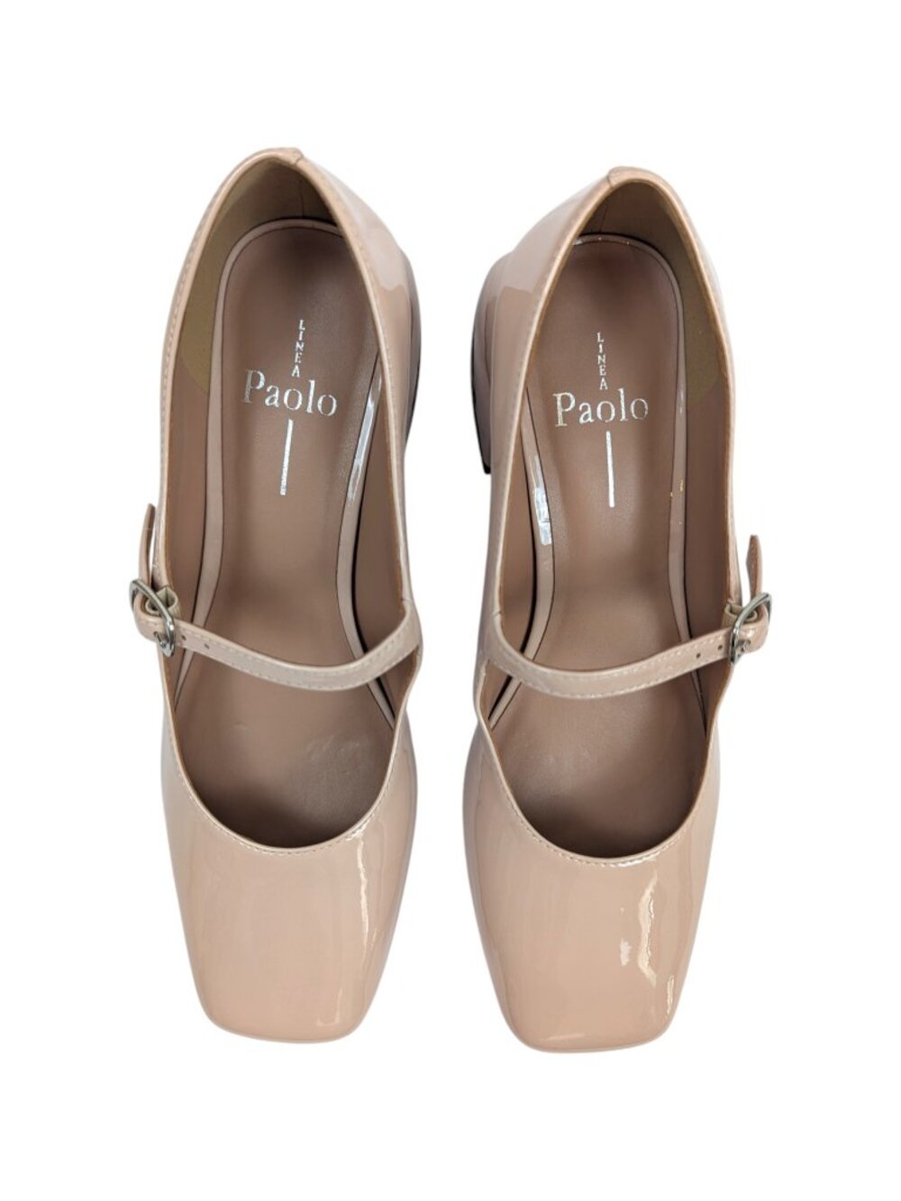 LINEA Paolo Nude Maryjanes Block Heel Shoes Patent Leather Monroe Beige Size 7 - Picture 8 of 13